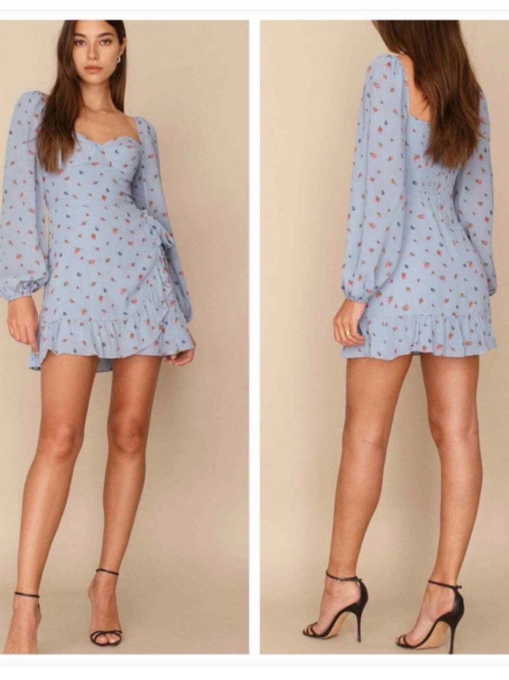Reformation Sky Blue Floral Sweetheart Mini Dress Size 6 Small